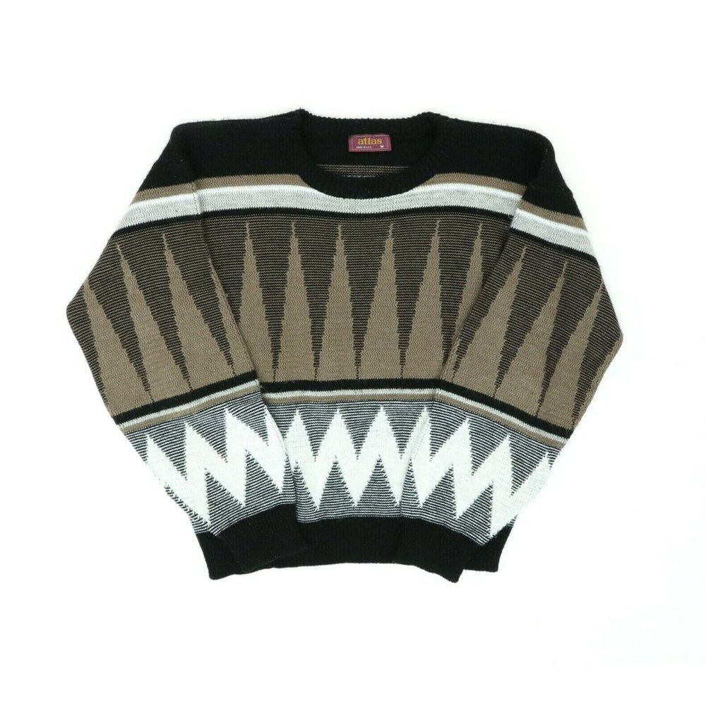 Vintage 80s Atlas Sweater Zig Zag Biggie Hip Hop